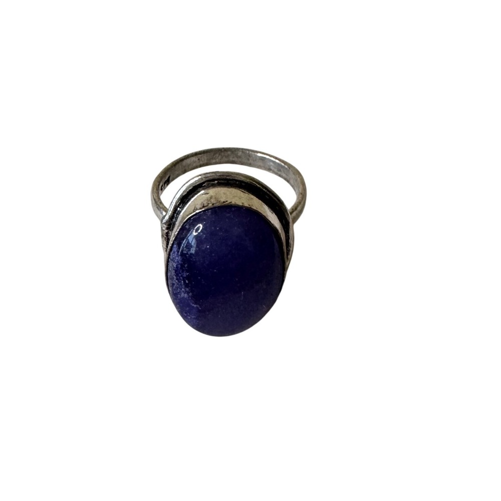 Women's Sterling Silver Tone Oval Pur‎ Gemstone Ring Statement Boho Size 6.5ple